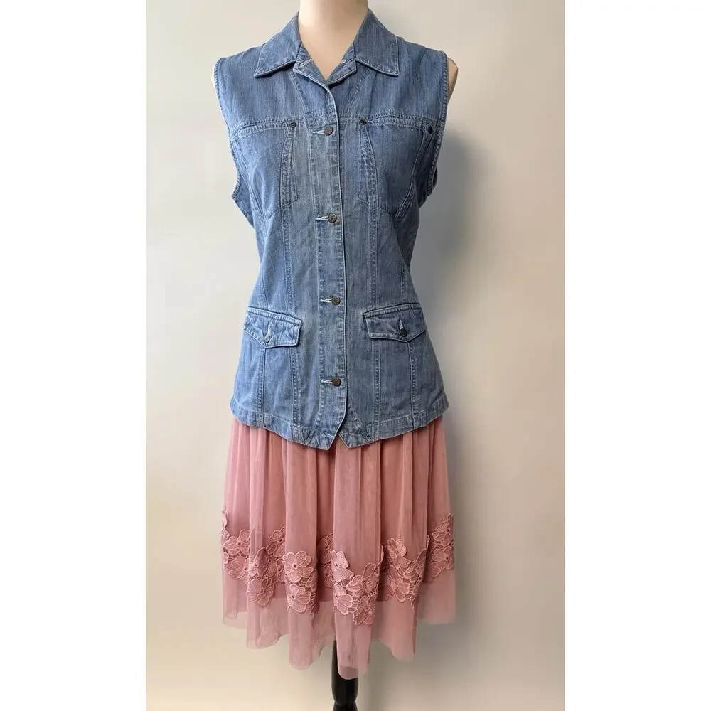 Dusty Rose Sheer Skirt Womens 1X Lace Hem Boho Romantic Knee Length Coqette Pink - Picture 2 of 10